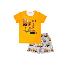 2025春夏新款男童家居服套装工程车印花短袖透气舒适儿童夏天睡衣