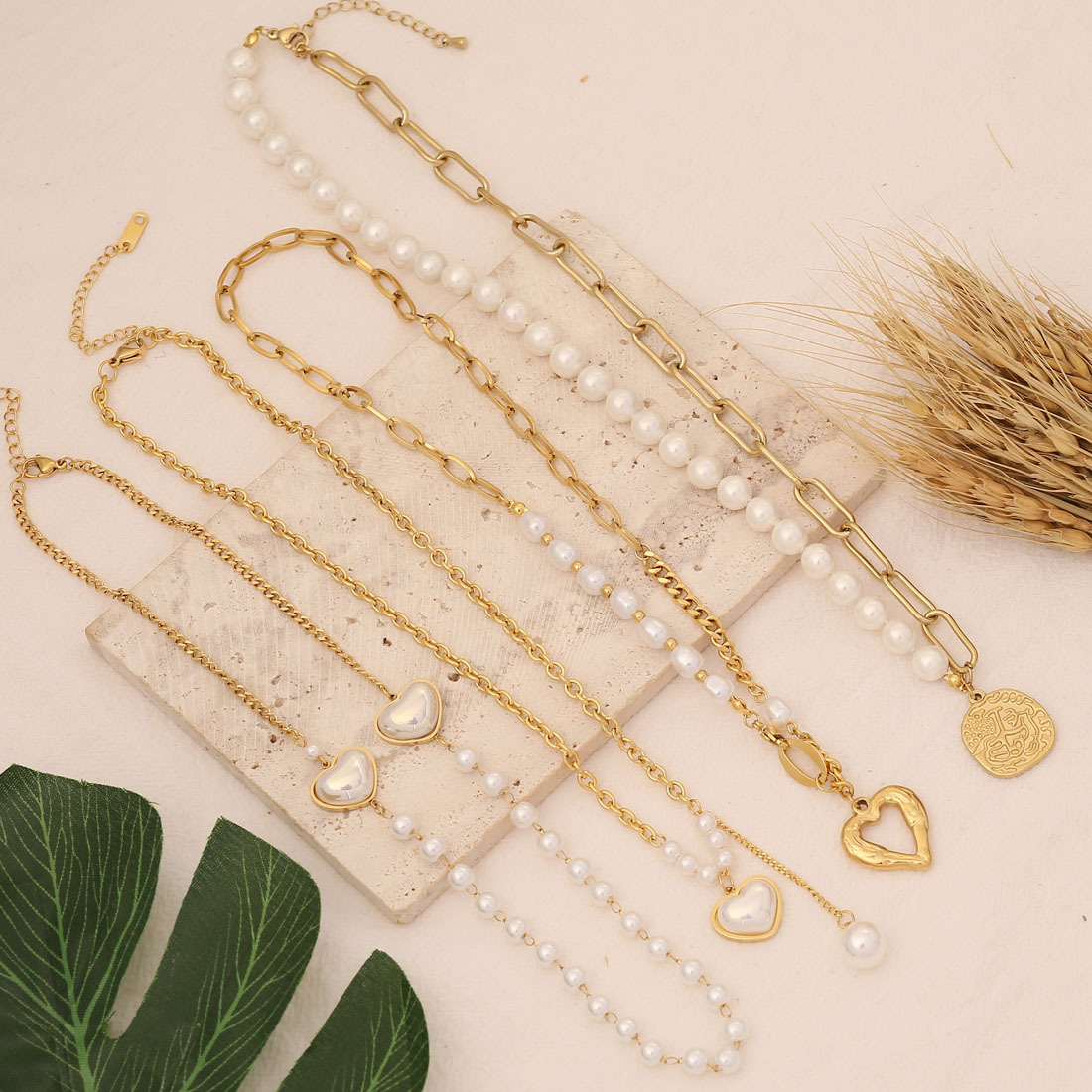 Heart decor Geometric Metal Stainless Steel Pearl Necklace