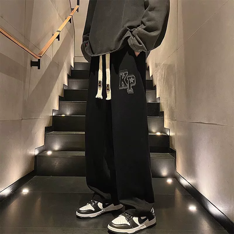Американский стиль, лоскутная боковая полоска, молния по краю, декоративная уличная ниша, повседневные универсальные крутые мужские весенне-осенние широкие брюки