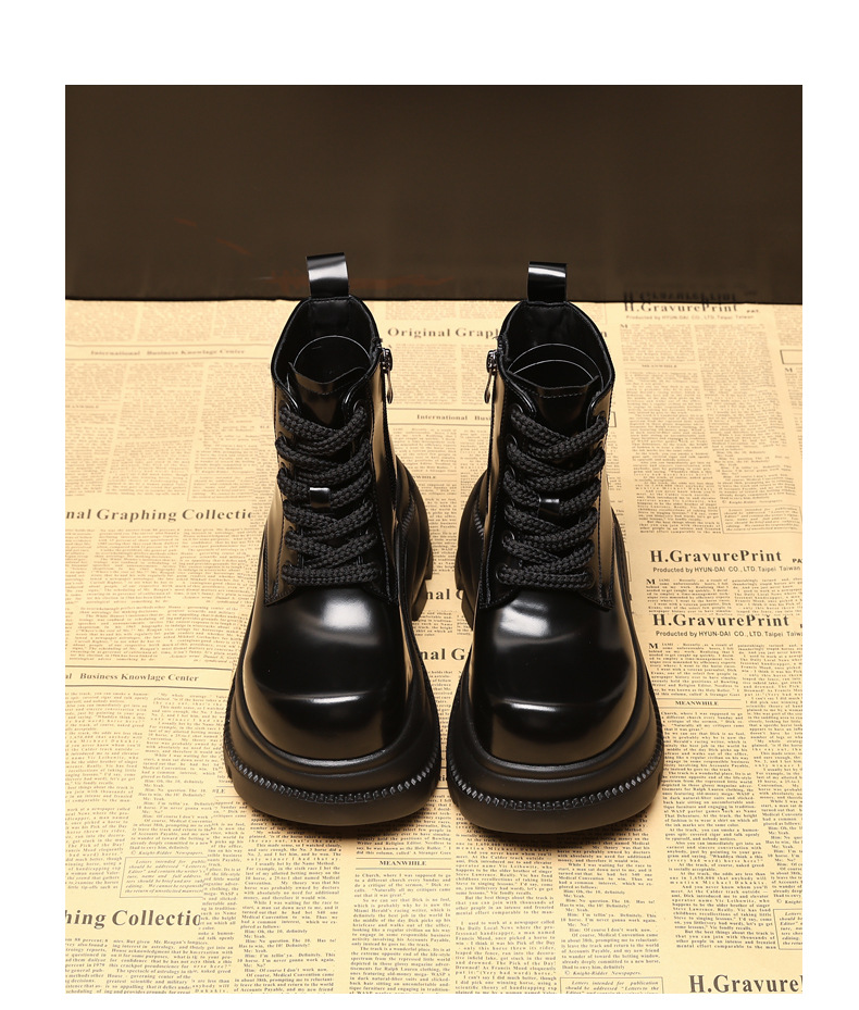 Boot nữ cổ cao đế dày platform 9cm, phong cách martin — màu đen chi tiết 16