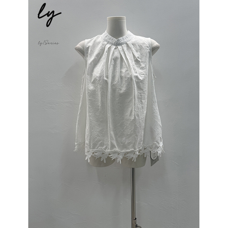 Loss! Ly038 # M Size Summer Women's Korean Style Exquisite Lace Dark Pattern Embroidered Cut Out Design Sleeveless Shirt