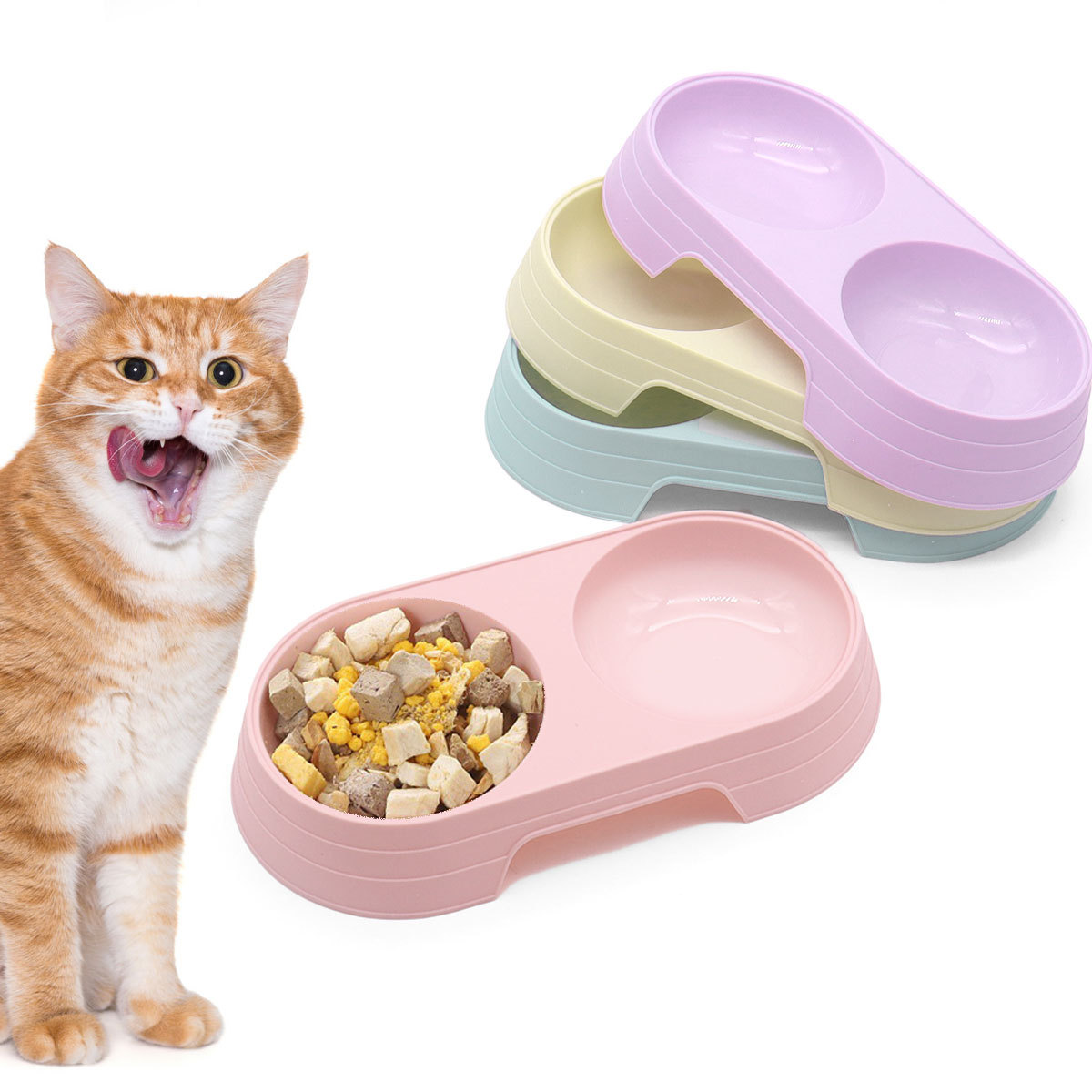고양이 먹이 고양이 그릇 물 음식 통합 애완 동물 더블 그릇 고양이 술꾼 개 음식 분지 고양이 음식 분지 고양이 물 그릇