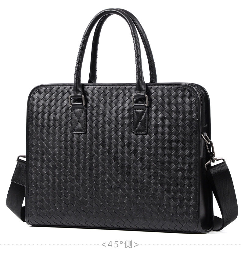 Túi xách nam da bò thật dệt tay cao cấp 40×13×29 cm, túi đeo vai công sở — Màu đen chi tiết 16