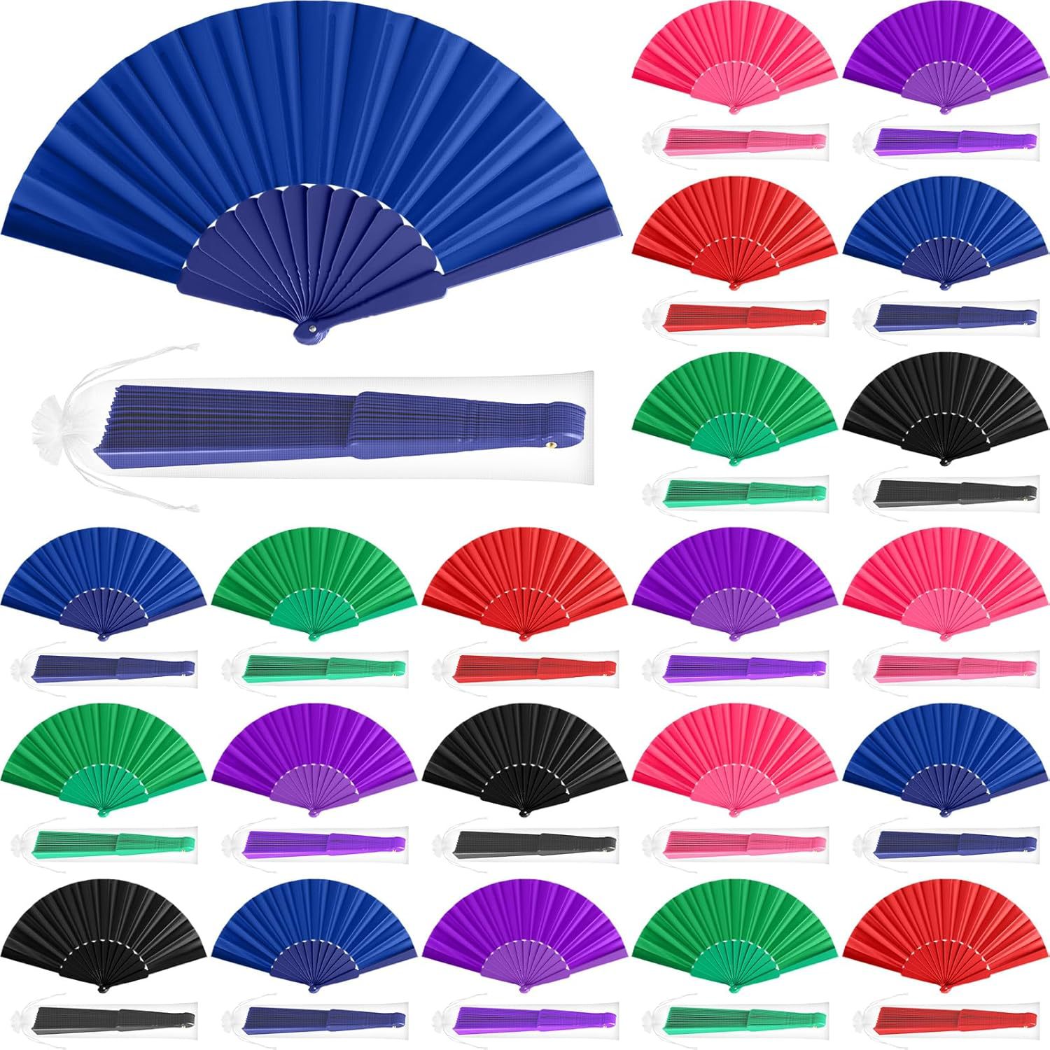 Abanico plano con marco de plástico prefabricado y bolsa de organza, abanico liso de color caramelo, abanico de tela con marco de plástico plegable, 13 colores