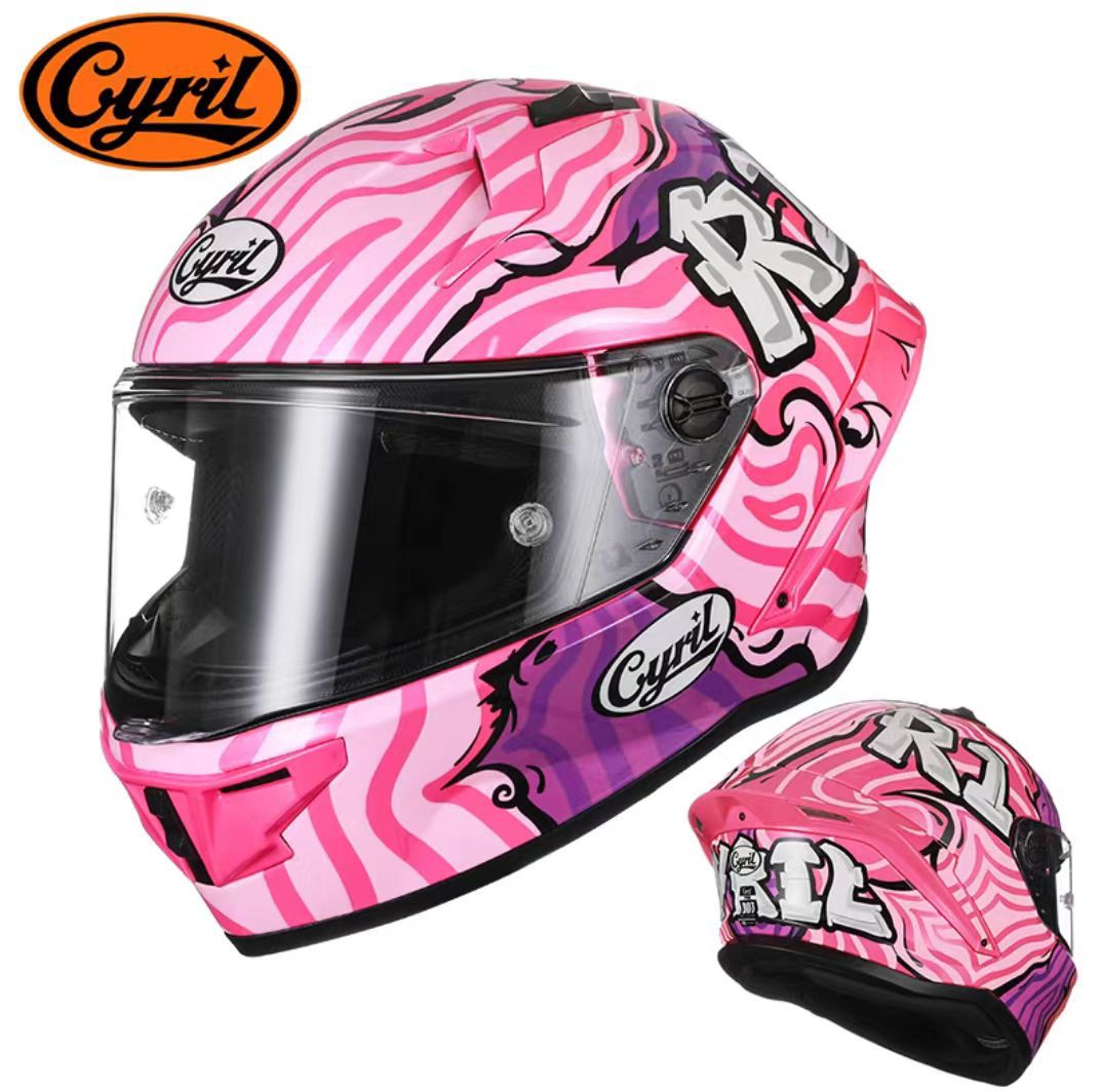 Casco integral de motocicleta CYRIL para hombre y mujer, para carreras, conducción en todas las estaciones, para motocicleta de calle con alerón grande y Bluetooth R1