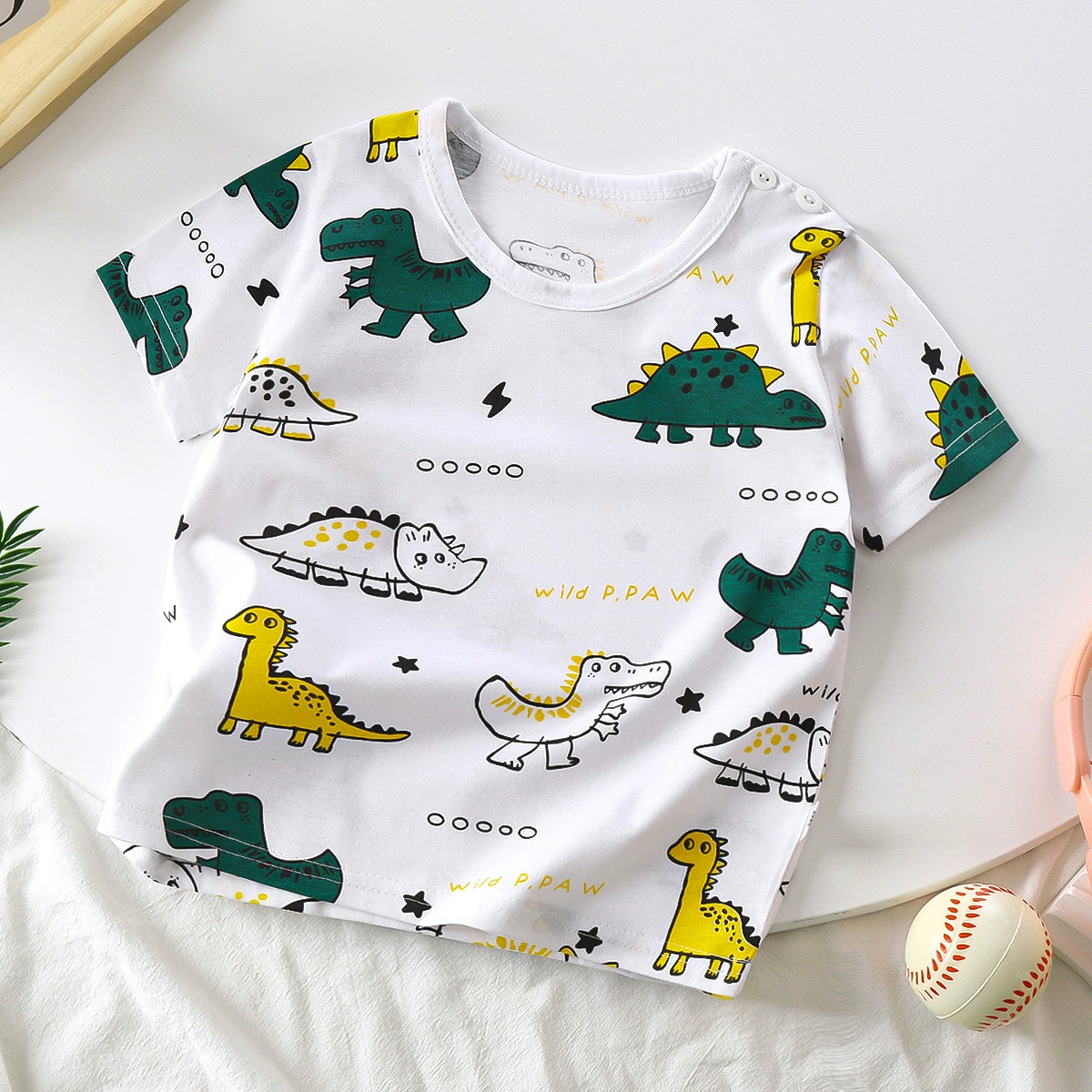 Children's Cotton Summer T-Shirt for Boys, Korean Style, Short Sleeve, Cute Cartoon Prints