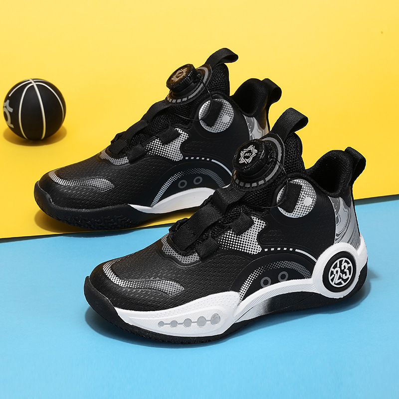 Zapatos de baloncesto para niños, zapatos de cuero para niños, zapatos de botón de fricción con sonido, zapatos deportivos para niños