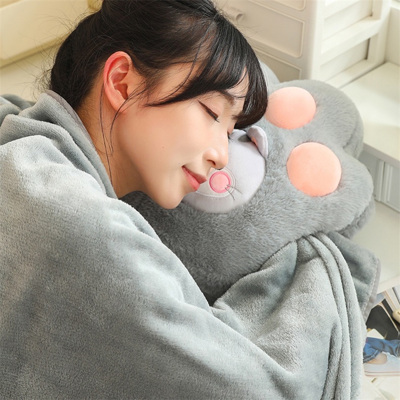 고양이 발톱 베개 퀼트 이중 목적 자동차 베개 담요 2 대 1 사무실 뒤 쿠션 손 따뜻한 낮잠 베개