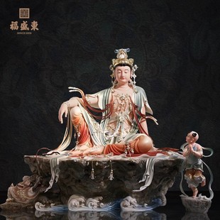 Fushengdong Shuiyue Guanyin Imitation White Marble Buddha Statue for Home Worship of Nanhai Guanyin, Free Guanyin Ornaments