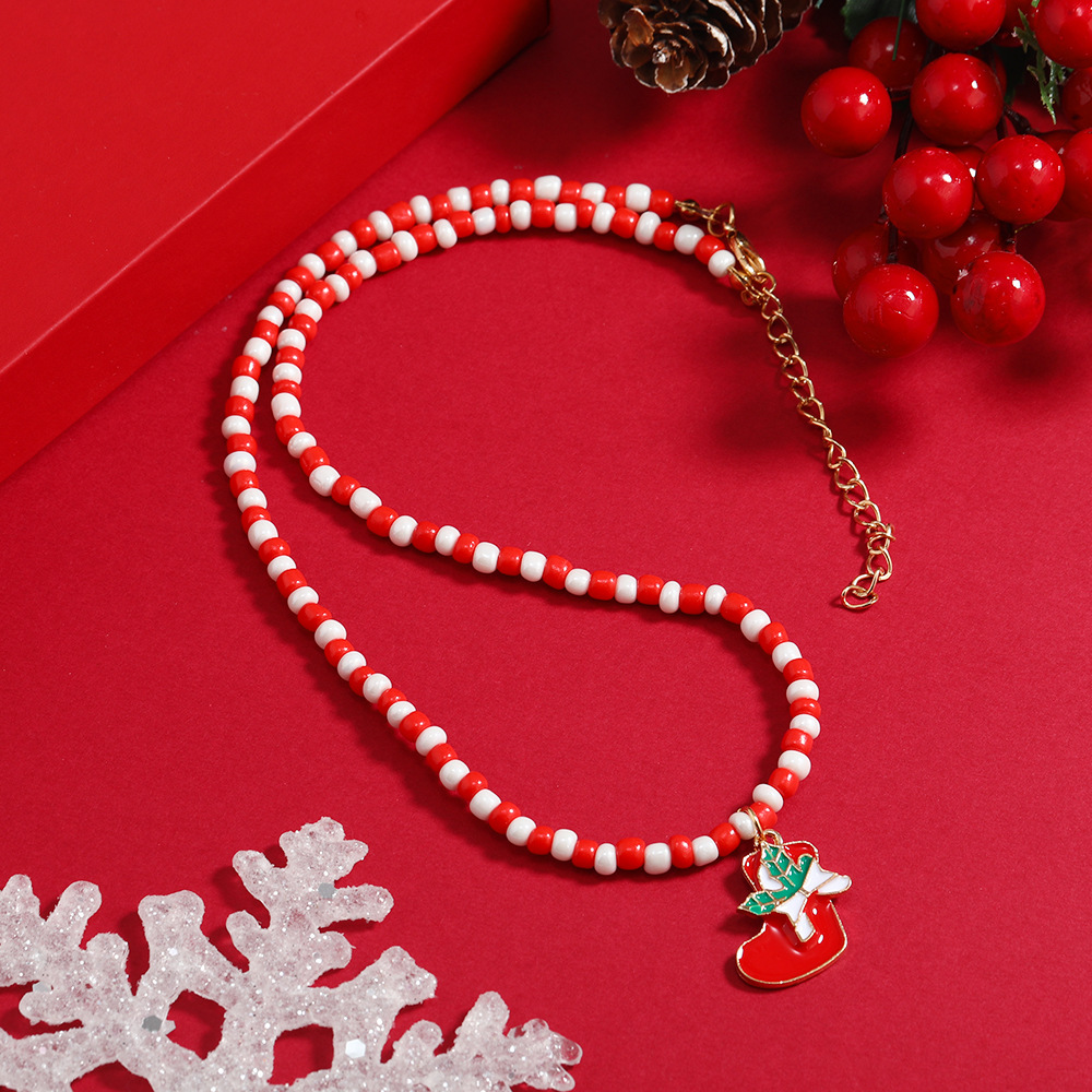 Cute Christmas Tree Santa Claus Snowflake Beaded Inlay Rhinestones Womenu0027S Pendant Necklace 1 Pi