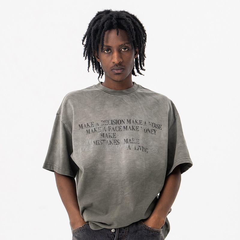 瀾海男装2025春夏新商品欧米潮牌300g竹節綿衝突色グラデーション丸首半袖tシャツ男