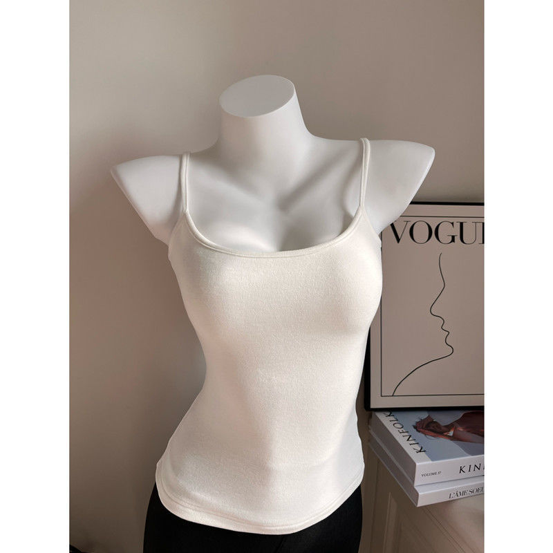 Spring New Sanding Small Camisole Vest Women's Chest Pad Sexy Slim Fit Inner Thickened Design Top for Outer Wear