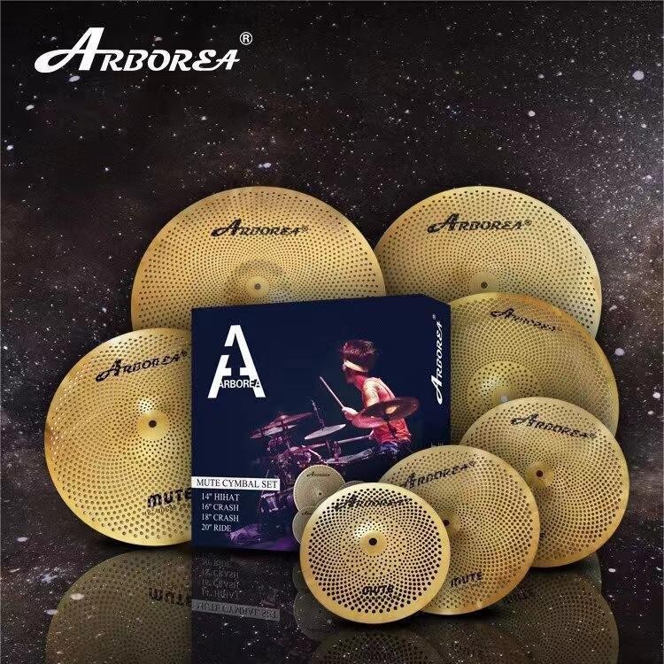 7-piece set of golden silent cymbals for drum set, drum set hi-hat instrument accessories, muted cymbals, thickened