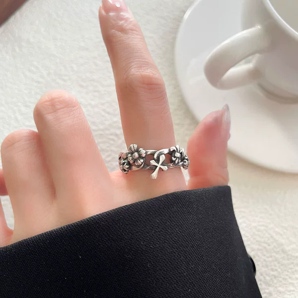 Lan zhi tai silver non-fading cross jewelry men's small opening ring cross-border Europe and the United States 925 silver ring wholesale