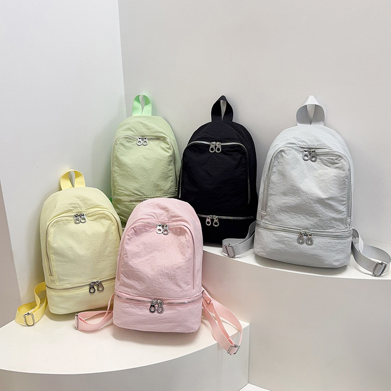 跨境新款马卡龙色休闲双肩包韩版时尚百搭学生书包通勤通用背包