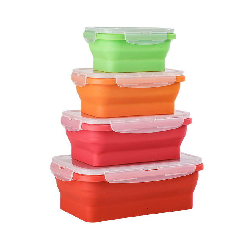 Caja de almuerzo de silicona plegable transfronteriza caja de almacenamiento portátil caja de microondas caja de almuerzo ecológica caja de almacenamiento refrigerador