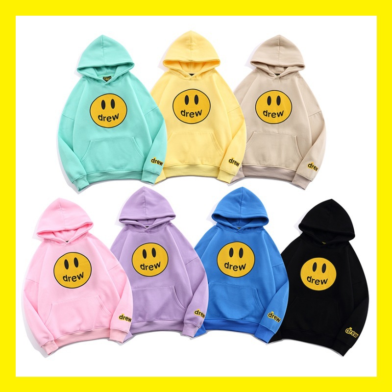 Drew Smiley 얼굴 편지 스웨터 여성 Ins 인터넷 연예인 Bieber 같은 스타일 남성 패션 하이 스트리트 트렌디 브랜드 커플 후디