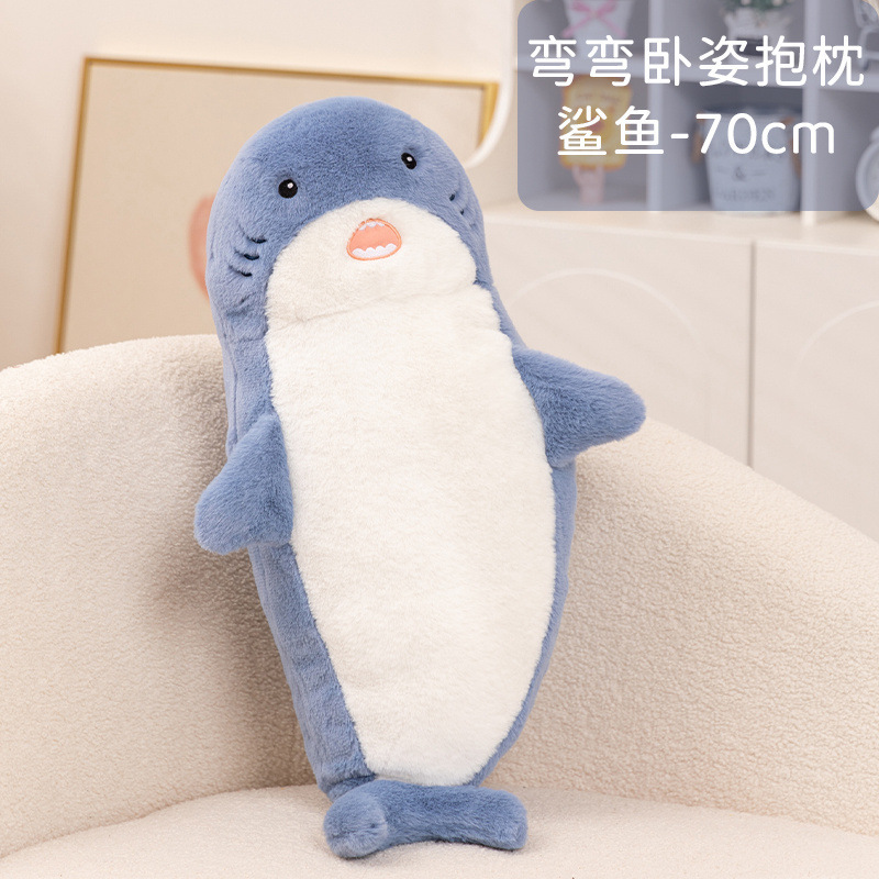 Curva reclinada almohada encantadora playa tiburones unicorles juguetes de peluche muñecas denim muñecas regalos para dormir