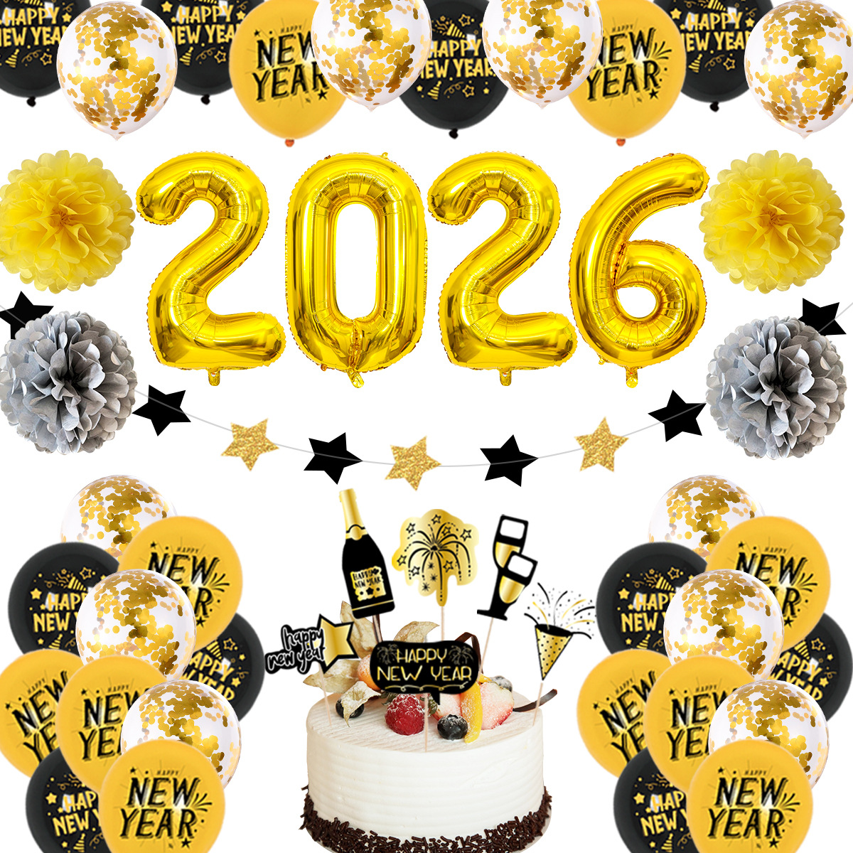 Globo decoración de año nuevo globo de decoración de Año Nuevo al por mayor decoración de fiesta de año nuevo látex redondo de 12 pulgadas globo digital de Año Nuevo de 32 pulgadas