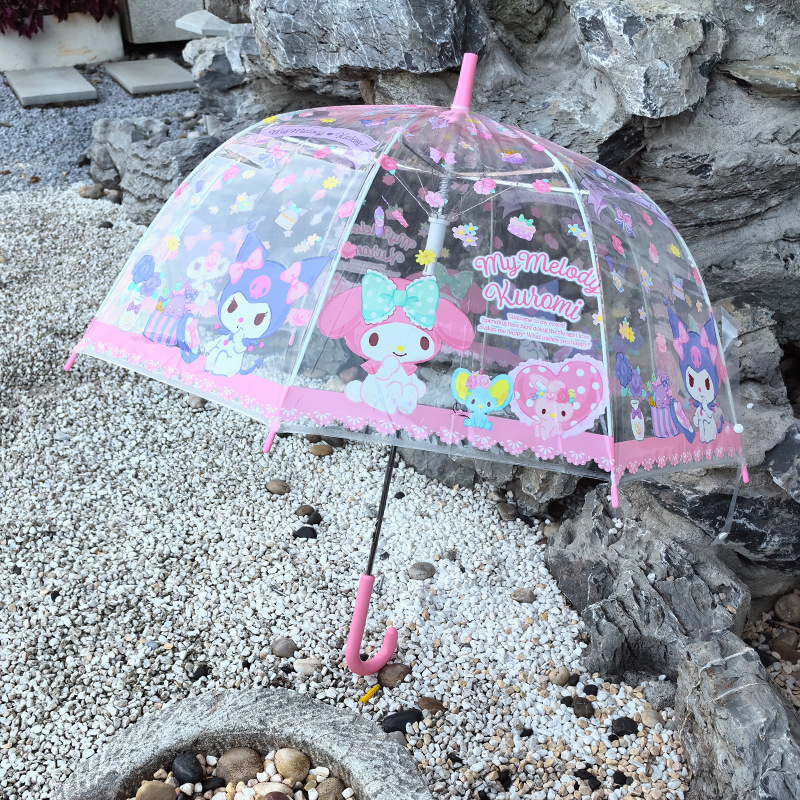 Ins Foreign Trade Day Single Kulomi Children Transparent Umbrella Apollo Birdcage Arched Umbrella Long Handle Cartoon Automatic Umbrella