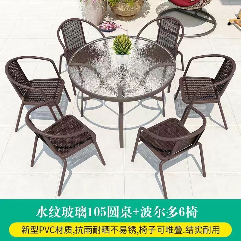 105cm water pattern Round Table +6 chair