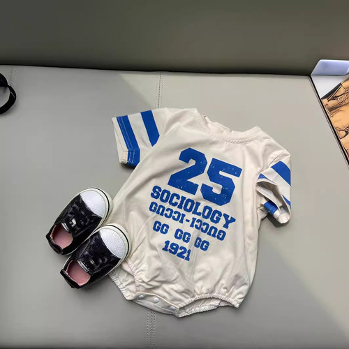 Korean version Instagram English letter and number 25 versatile T-bar design for boys and girls babies short-sleeve onesie summer cotton