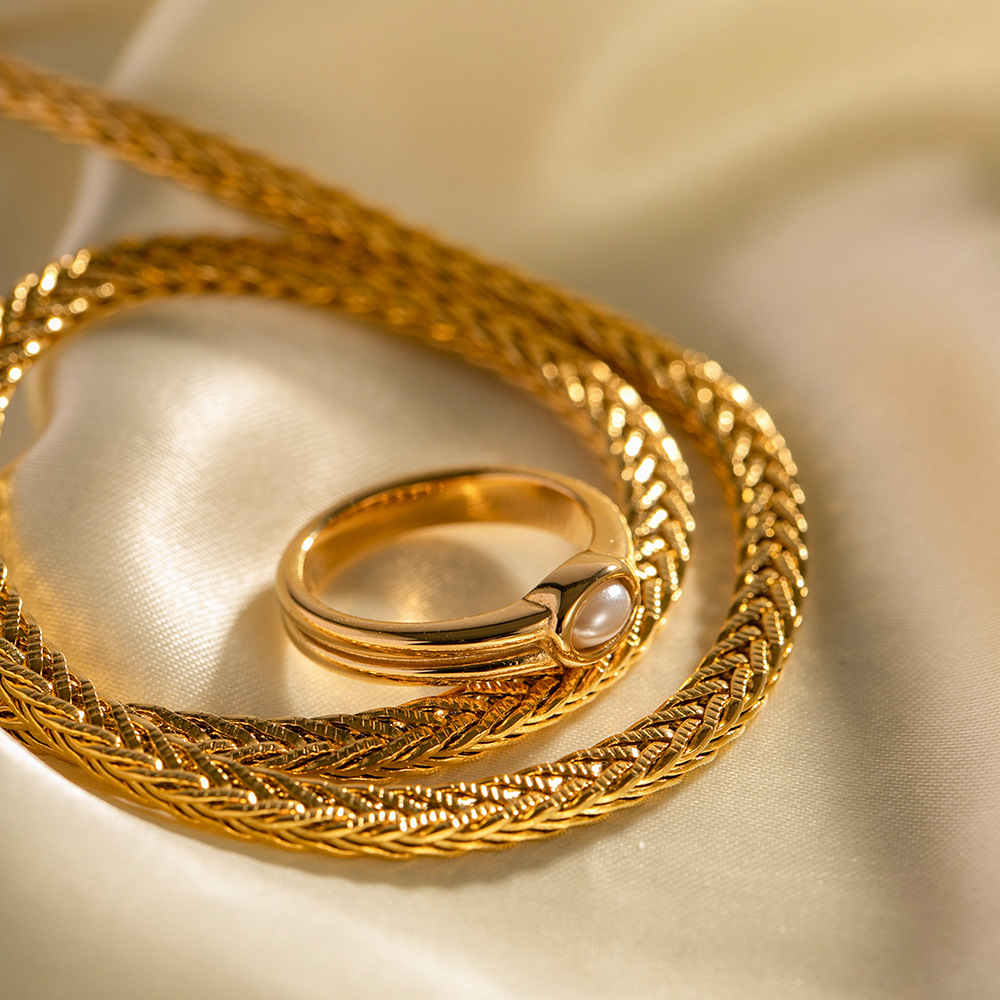 Europa y América ins estilo transfronterizo de doble capa 18K oro de acero inoxidable incrustaciones anillo de perlas-no desvanecimiento todo-Juego de acero inoxidable