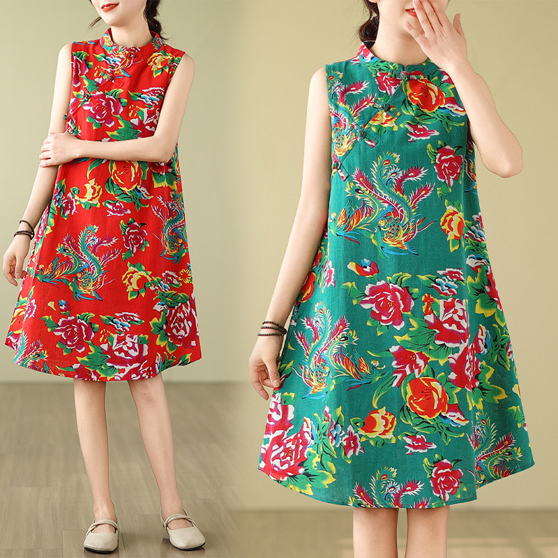 New Chinese Style National Style Modified Cheongsam Dress Women's Summer New Artistic Retro Loose Sleeveless Floral Cotton Linen Dress New Chinese Style National Style Modified Cheongsam Dress Women's Summer New Artistic Retro Loose Sleeveless Floral Cotton Linen Dress
