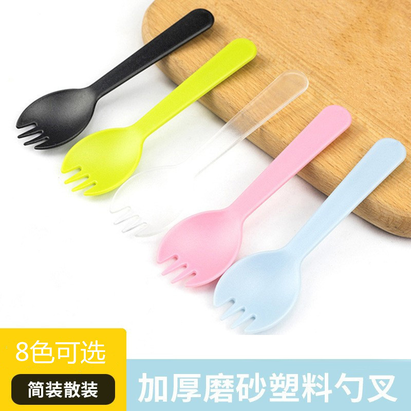 Wholesale Disposable Spoon Fruit Fork Dessert Spoon Thickened Fork Plastic Cake Tableware Fork Spoon Separate Packaging