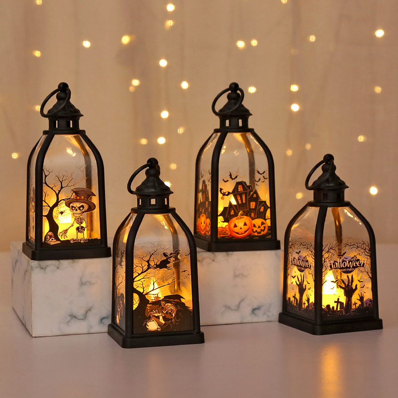 Cross-border New Halloween Pumpkin Lantern Retro Portable Ghost Festival Night Light Halloween Dress Up Props Scene Layout