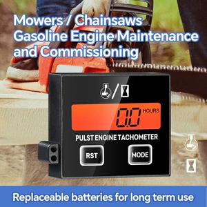 Inductive digital display tachometer for 2-stroke and 4-stroke engines, lawn mower oil accumulation timer tachometer