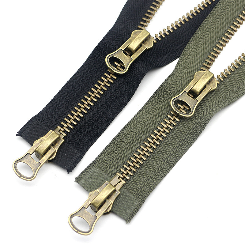 No. 8 double open metal zipper bronze clothes placket coat down jacket pocket zipper lock clothing accessories