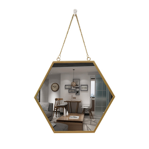 Nordic iron hexagonal wall-mounted mirror bathroom bathroom dormitory mirror wall-mounted washbasin wall-mounted makeup mirror