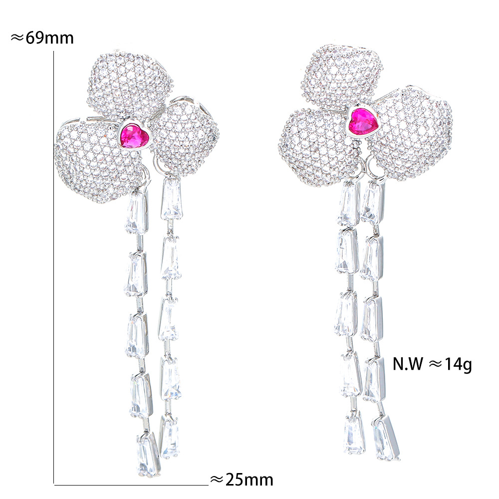 Women'S Gender Inlay Design Fashion Shamrock Copper Drop Earrings Inlay Zircon Copper Earrings