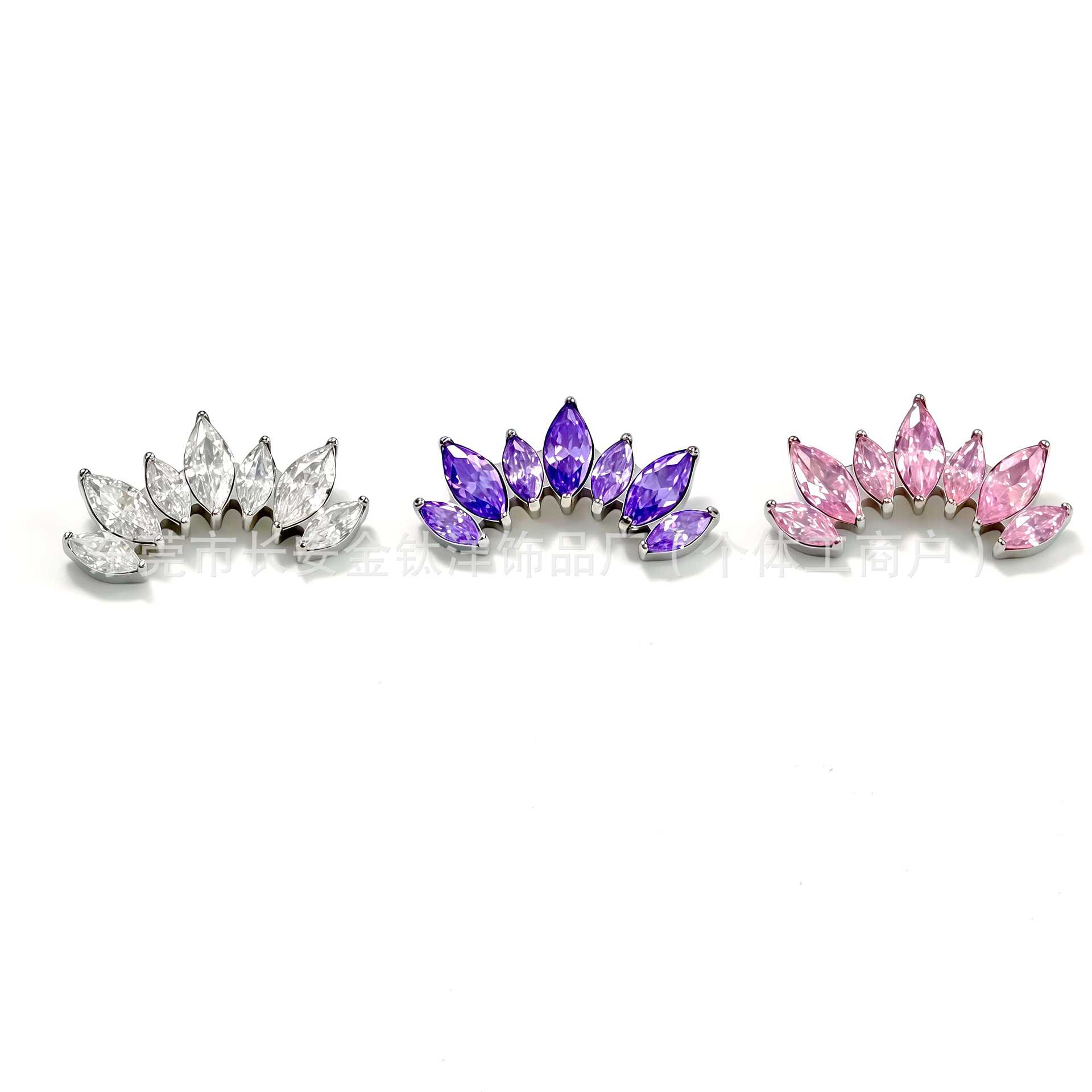 F136 Titanium Seven-Leaf Horse Eye Inlaid 5A Zircon Earrings Lip Studs G23 Titanium Alloy Ear Cartilage Piercing Jewelry Cartilage Studs detail image 7