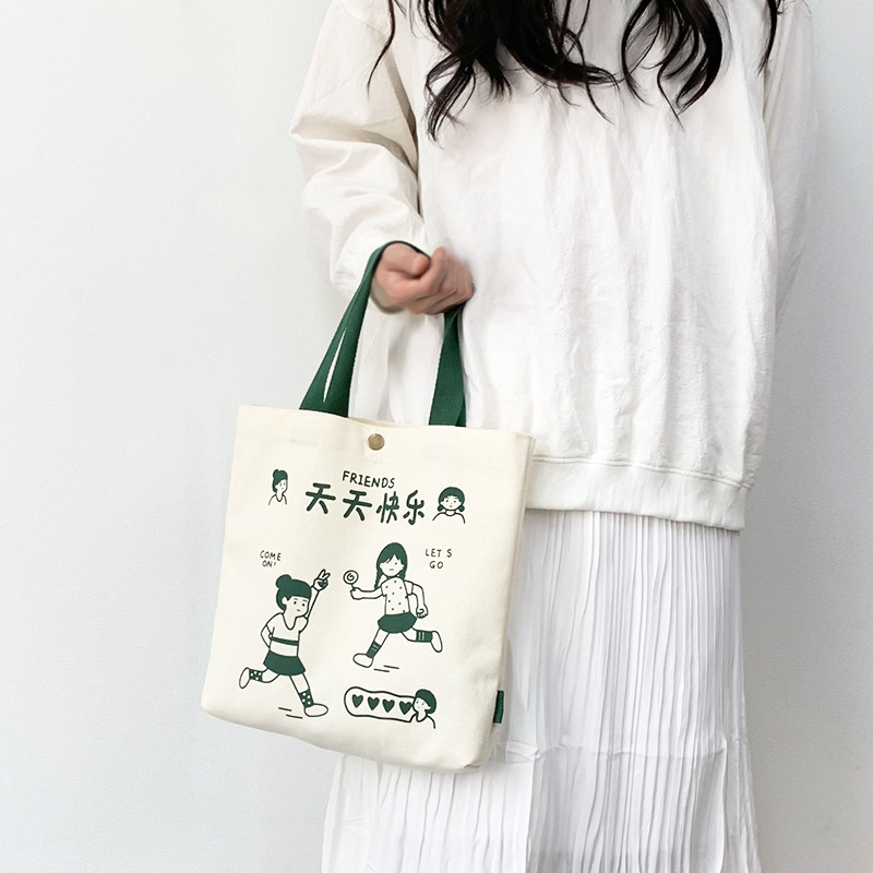 Bolsa de lona, bolso de lona de caricatura de mujer, bolso de mano, bolso de mano pequeño, bolso de mano casual coreano, una bolsa de cabello