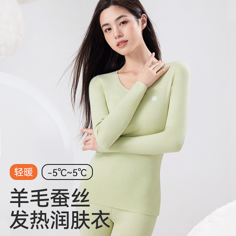 Ropa interior térmica para mujer, cuello redondo grueso, ropa abrigada a prueba de frío, ropa de otoño de seda de lana, traje de pantalones largos, calor, otoño e invierno