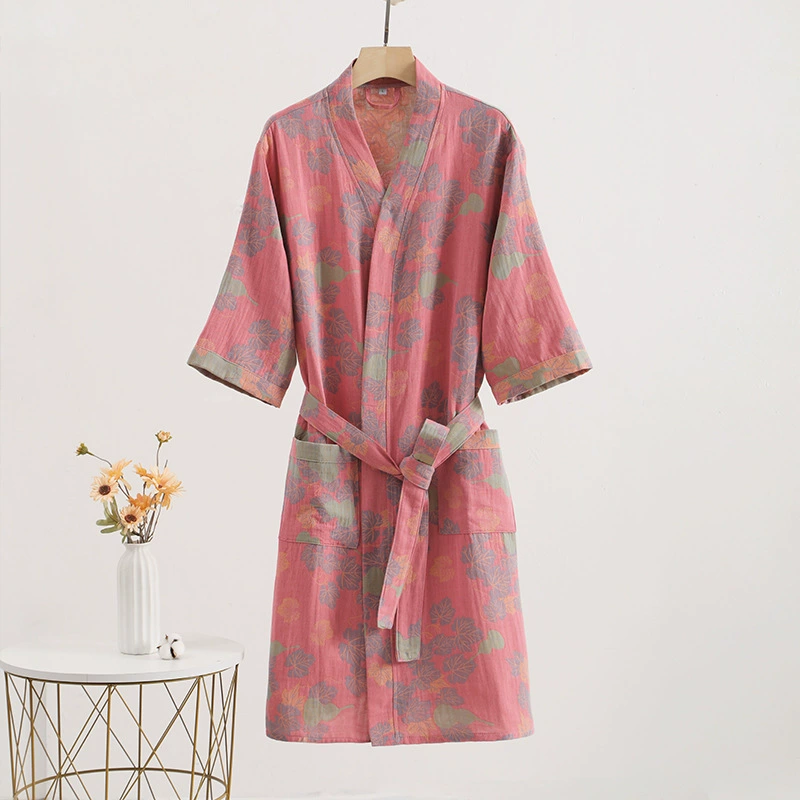 Cotton gauze summer bathrobe, thin pijama for beloved