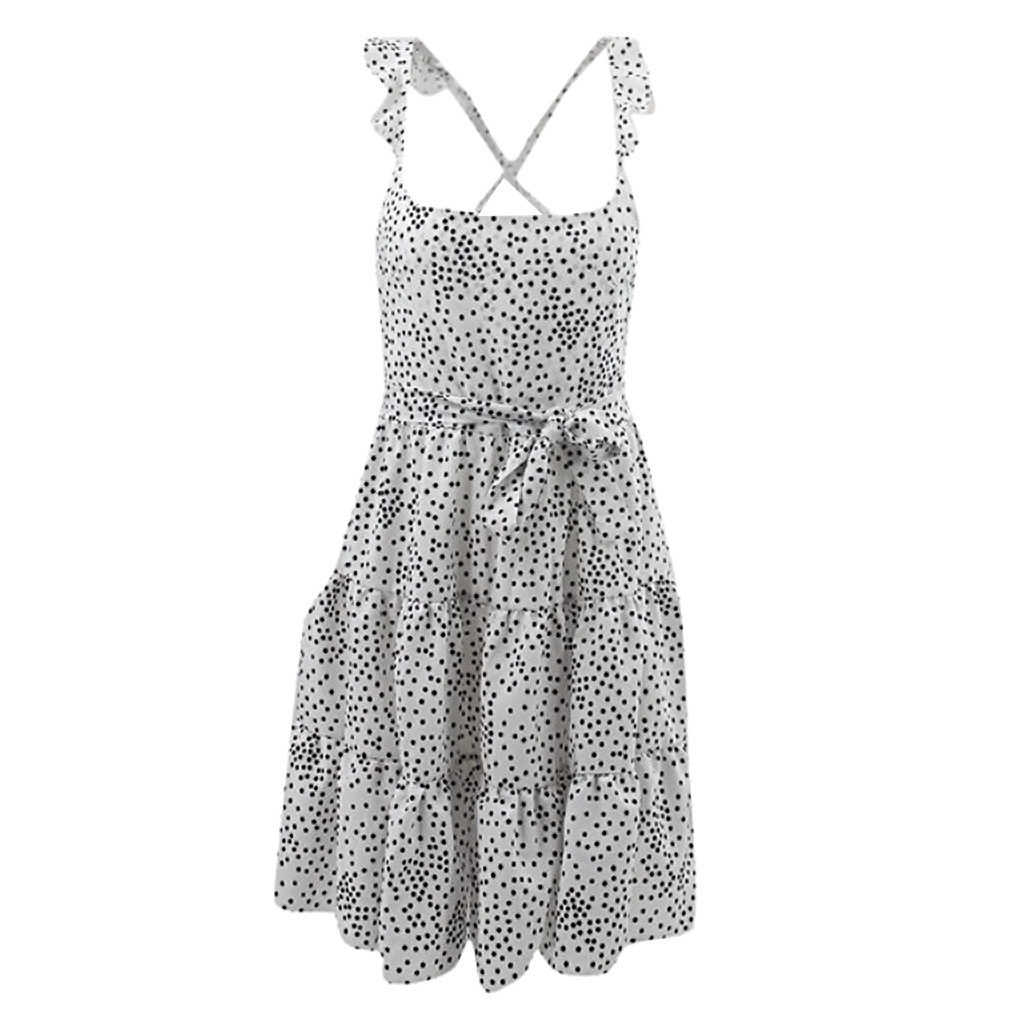 Polka Dot Ruffled Sleeveless Backless Sexy Dress NSYF42085