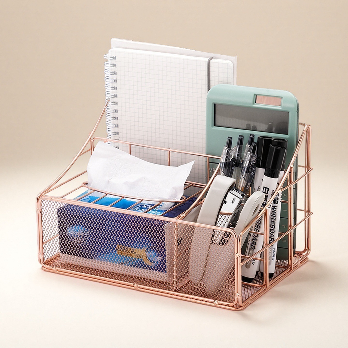 Caja de almacenamiento de toallas de papel de metal creativo de escritorio, material de oficina, información de almacenamiento multifuncional, estante de archivos de acabado de papelería image 3