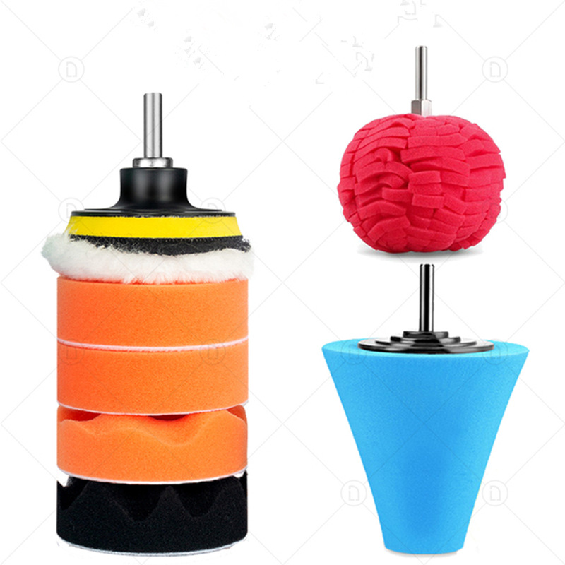 跨境供现货海绵打蜡抛光套装球形锥形轮毂盘海绵轮羊毛抛光垫厂家