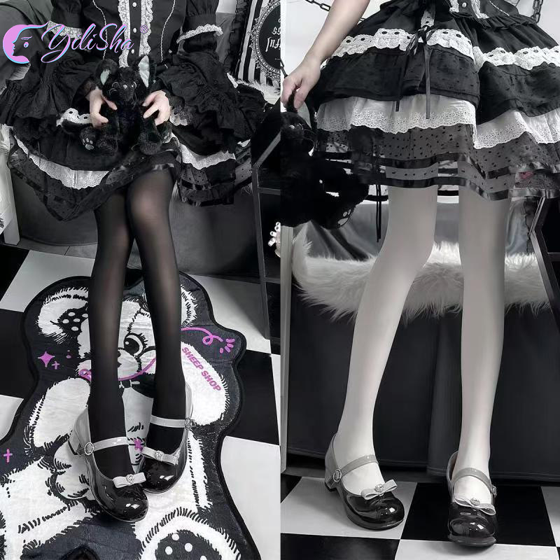 Lolita 100D Thick White Stockings for Women Summer Thin Slimming Look Anti-Snatch Black Silk Bottoming One-Piece Lolita Socks