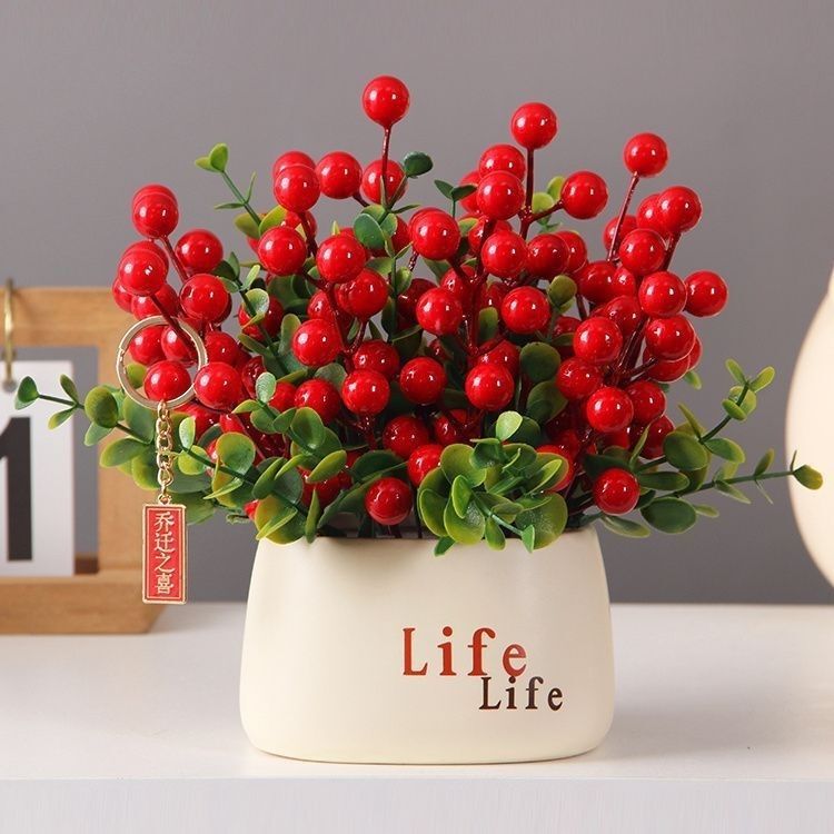 Artificial Red Fruit Fortune Fruit Life Bottle Decoration Peace and Joy Housewarming Auspicious Festive Floral New Year Decoration Floral Art Artificial Red Fruit Fortune Fruit Life Bottle Decoration Peace and Joy Housewarming Auspicious Festive Floral New Year Decoration Floral Art