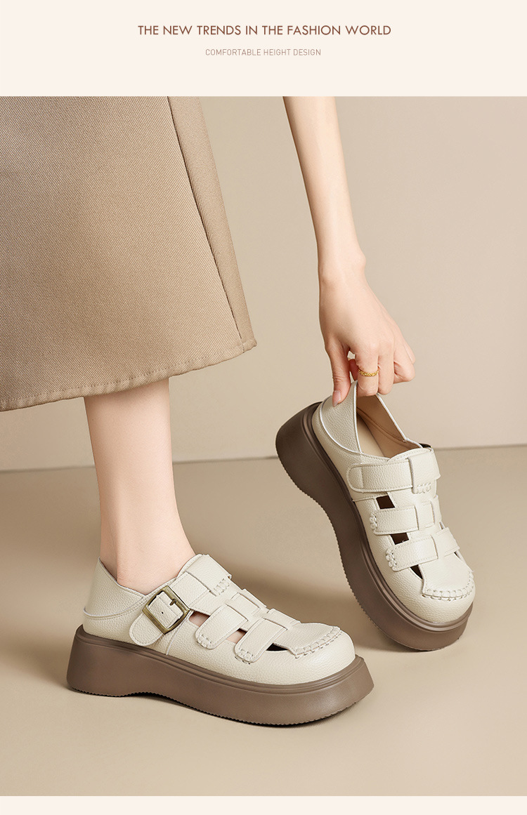Sandal nữ đế dày phong cách La Mã, quai dệt kiểu Pháp cổ điển — AB16FP mét đen chi tiết 10