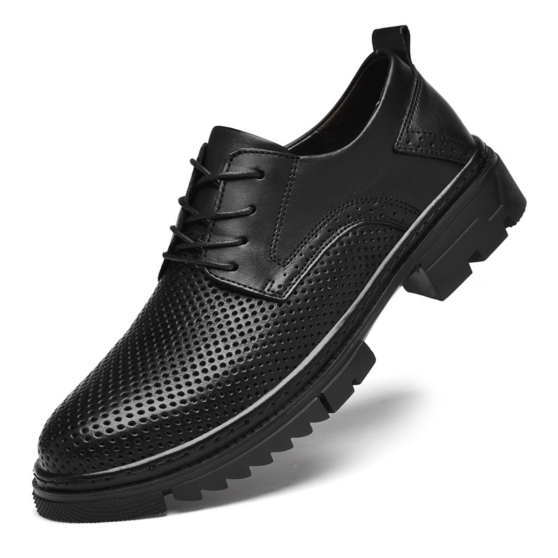 2025 Spring Summer Men's Business Leather Shoes Craft Leather Thick Sole Increased Round Head Office Leather Shoes Hole Leather Shoes 2025 Spring Summer Men's Business Leather Shoes Craft Leather Thick Sole Increased Round Head Office Leather Shoes Hole Leather Shoes