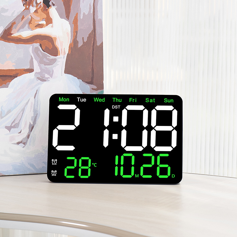 New Led Alarm Clock Large Digital Electronic Wall Clock Living Room Simple Weekly Large Screen Silent 6652