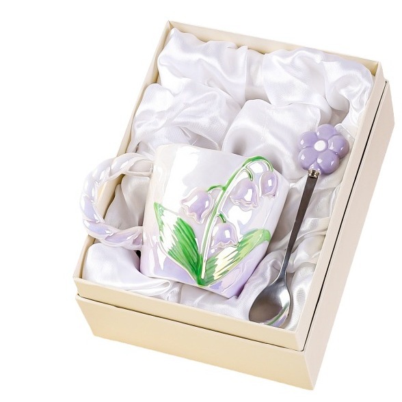 [Lily of the Valley] Taza de cerámica pintada a mano taza de regalo de alto grado para niñas taza de agua regalo de cumpleaños