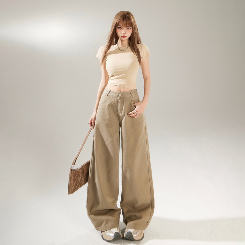 Orange Silk Women's# American Casual Khachi Wide Leg Jeans Women's Spring and Summer New High Street Loose Straight Pants Orange Silk Women's# American Casual Khachi Wide Leg Jeans Women's Spring and Summer New High Street Loose Straight Pants