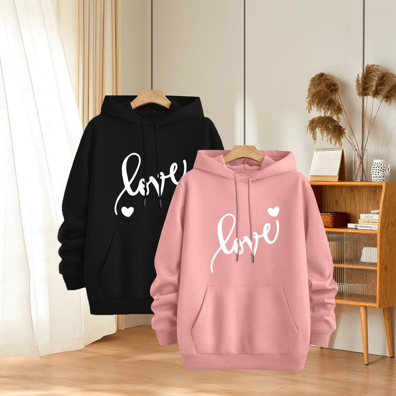 Spring and autumn fleece-lined hooded sweatshirt with BALANCE letter print, unisex couple's personalized sports and casual two-piece set