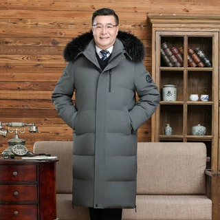 冬季超长款羽绒服男2026年大码加长加厚过膝连帽鹅绒服大衣外